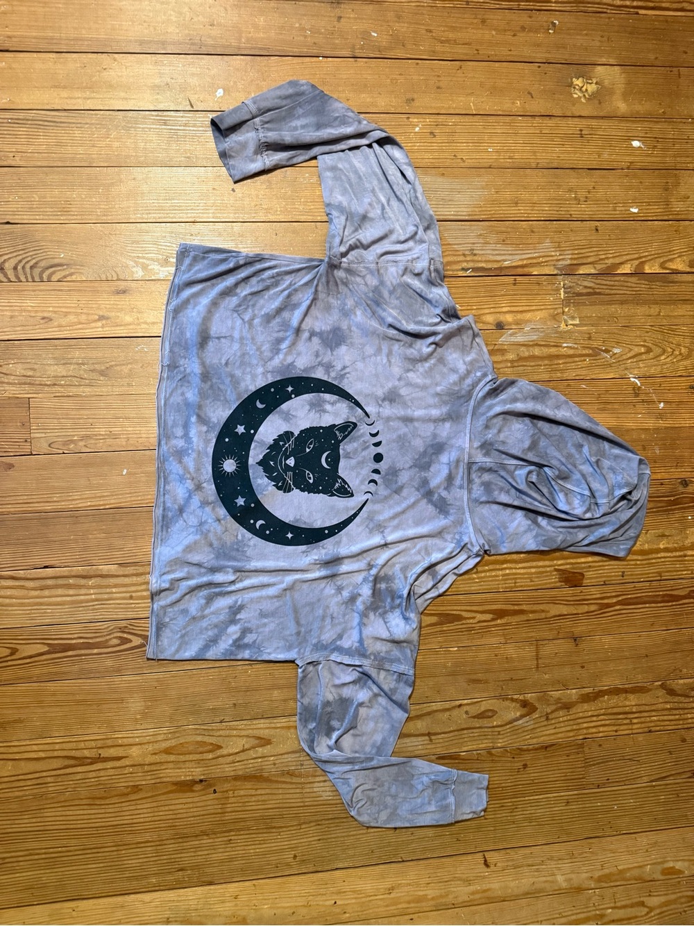 Purusha People Tie-Dye Purple Gray Cat Crescent Moon Hoodie - Picture 7 of 9